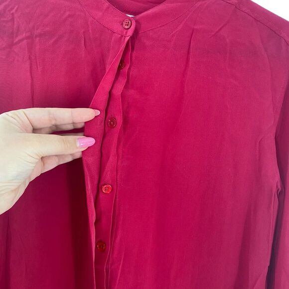 Equipment Femme Marche‎ Collarless Long Sleeved Silk Magenta Blouse Size S Long - Picture 4 of 10